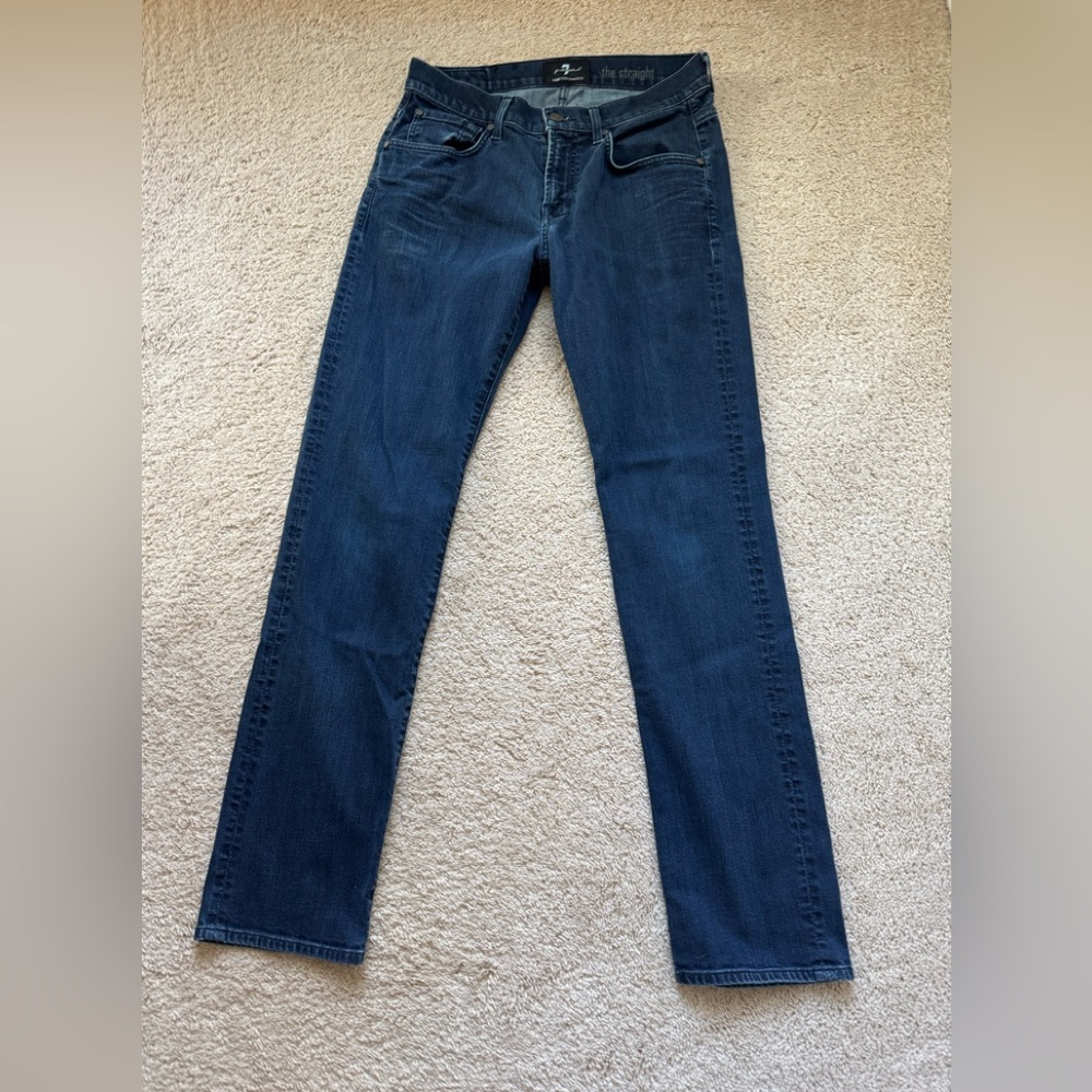 7 For All Mankind Jeans Womens 32 Blue Dark Wash The Straight
